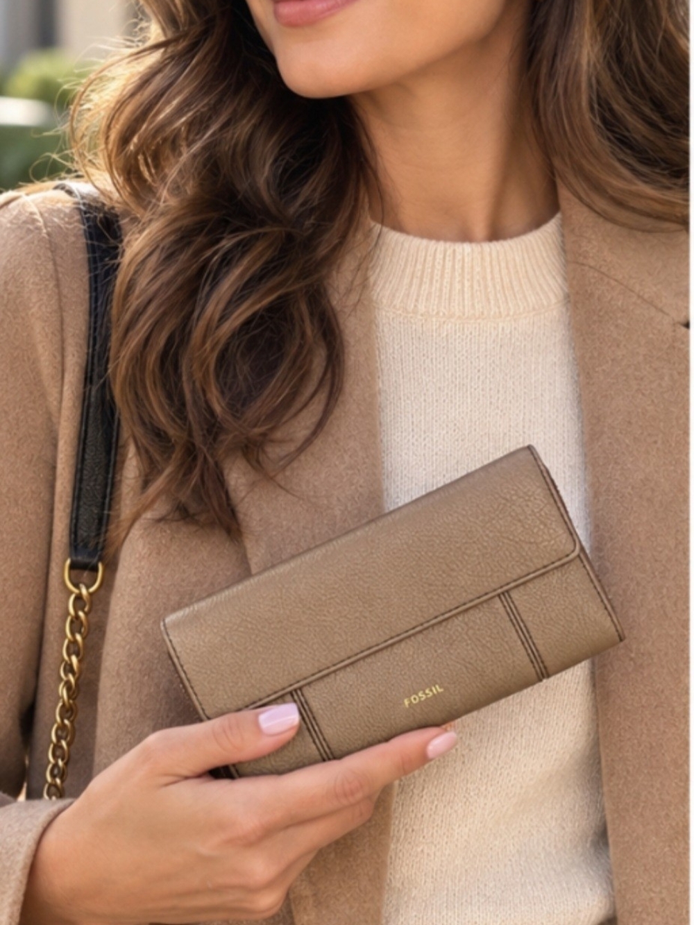 Fossil Taupe Pebbled Leather Wallet Clutch